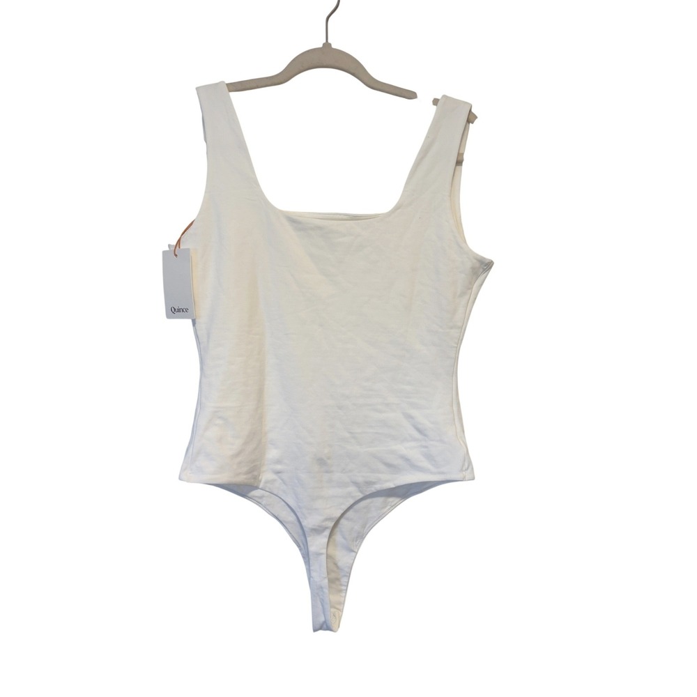 NWT Quince Organic Cotton Stretch Scoop Neck Bodysuit White Large - Picture 2 of 4